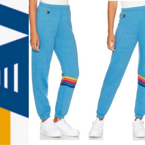 Aviator Nation Rainbow Stitch Sweatpants ocean S - Picture 1 of 7